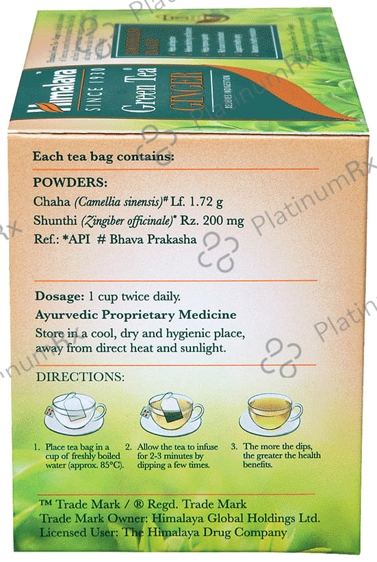Himalaya Green Tea Sachet (2gm Each) Ginger 20 Sachets