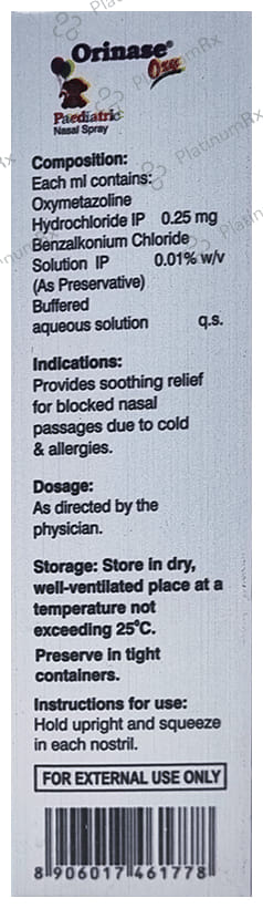 Orinase Oxy 0.025% Paediatric Nasal Spray 10ml