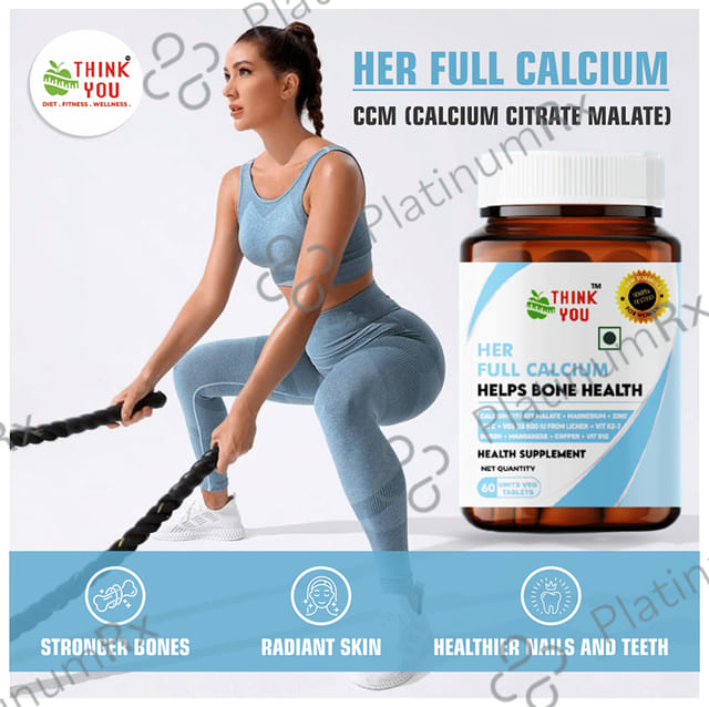 Think You Her Full Calcium Tablet For Women with Calcium & D3, Magnesium, Zinc, B12, & K2-7 (60 Each) 1 Bottle