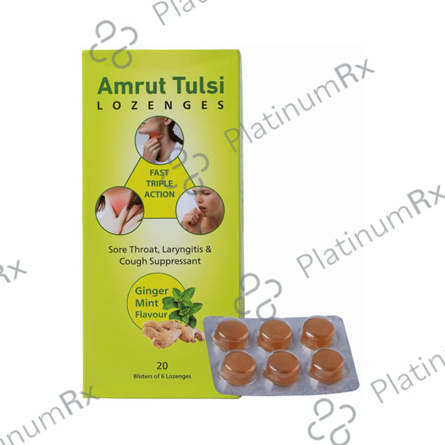 Amrut Tulsi Lozenges (6 Each) Ginger Mint 20 strips