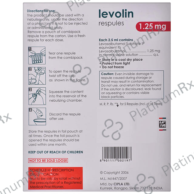 Levolin 1.25mg Respules 5X2.5ml