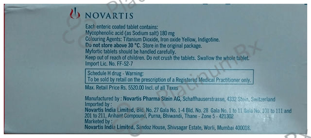 Myfortic 180mg Tablet 10s