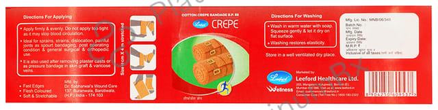 Leeford Crepe Cotton Crepe Bandage B.P. 88 10cm x 4m
