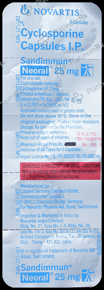 Sandimmun Neoral 25mg Capsule 5s