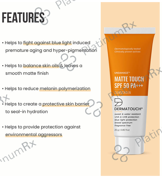 Dermatouch Undamage Matte Touch SPF 50 PA+++ Sunscreen Cream 25gm