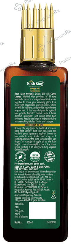 Kesh King Organic Onion Oil with Curry Leaves Reduces Hair Fall - Infused with 21 Ayurvedic Herbs 100 ml