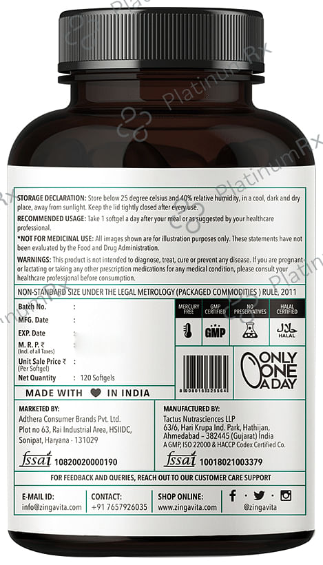 Zingavita Omega 3 + Multivitamin Soft Gelatin Capsule for Heart, Bone & Immunity Support 120 capsules