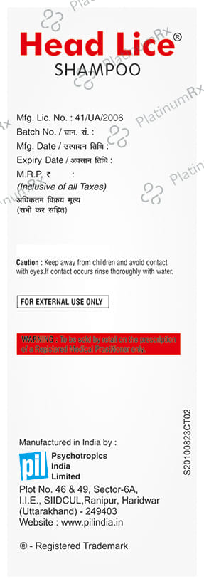 PIL Head Lice Shampoo Free Lice Comb 30 ml