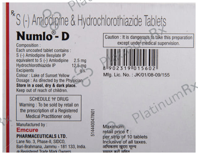 Numlo D 2.5/12.5mg Tablet 15s