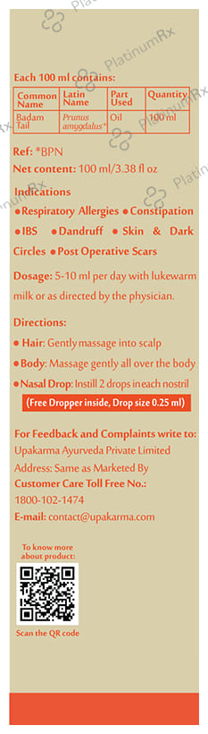 Upakarma Ayurveda Badam Rogan Sweet Almond Oil