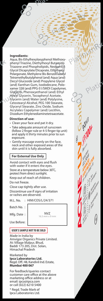 Acne Uv Gold SPF 100+ Sunscreen Gel Cream 30gm