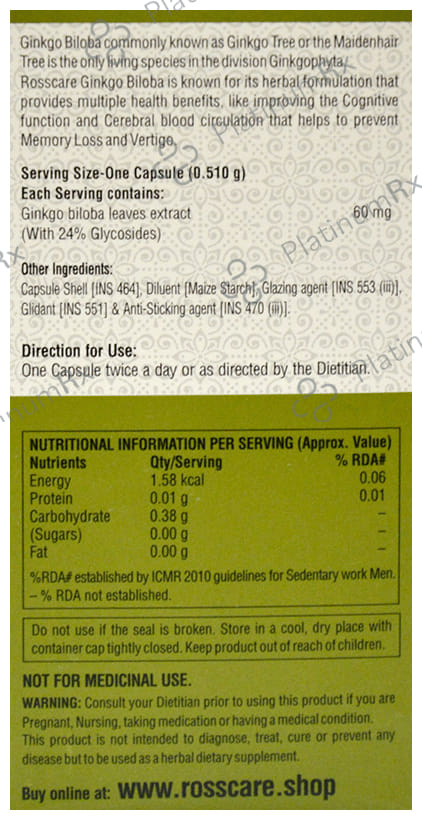 Rosscare Ginkgo Biloba 60mg Capsule