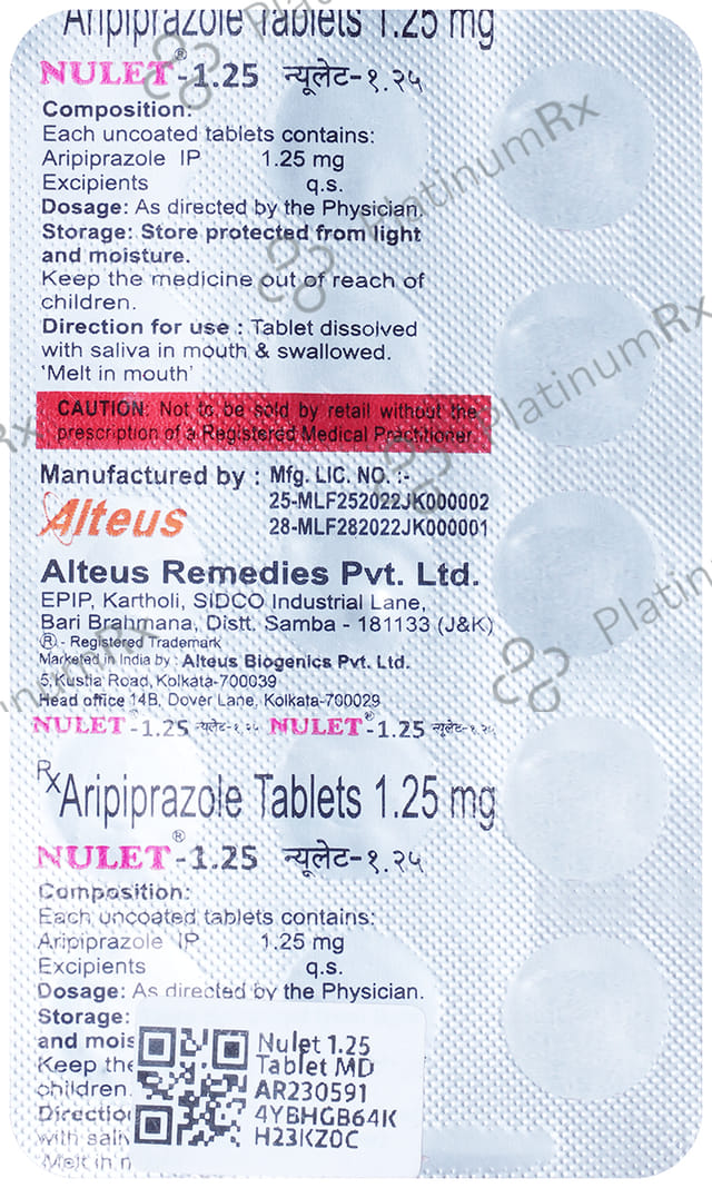 Nulet 1.25mg Tablet MD 15s