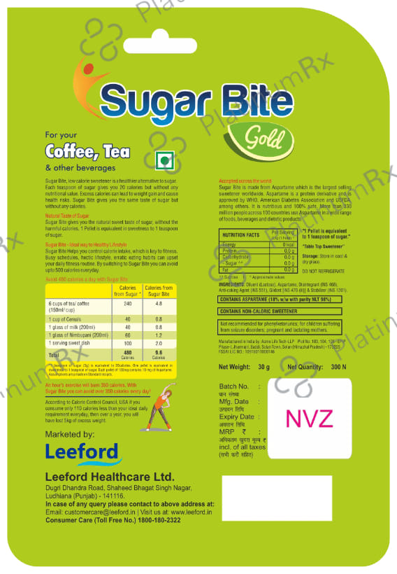 Sugar Bite Gold Low Calorie Sweetener Pellets 300 pellets