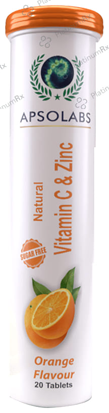 Apsolabs Natural Vitamin C & Zinc Effervescent Tablet Sugar Free Orange 40 Effervescent Tablet