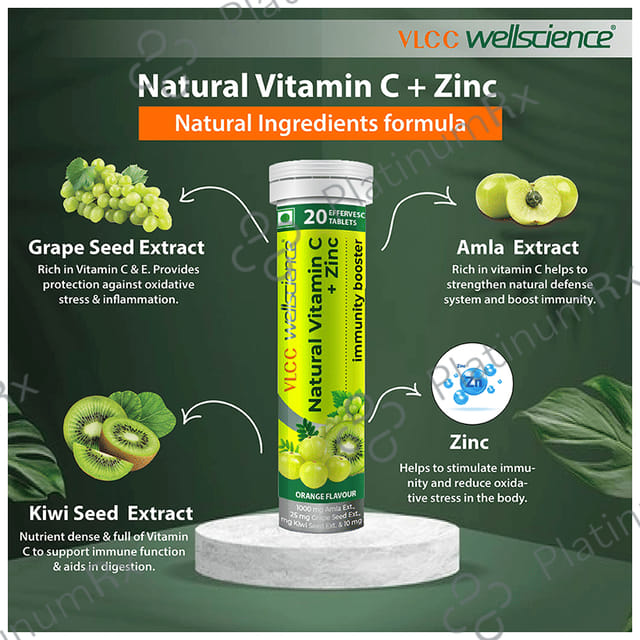 VLCC Wellscience Natural Vitamin C + Zinc Immunity Booster Effervescent Tablet Orange
