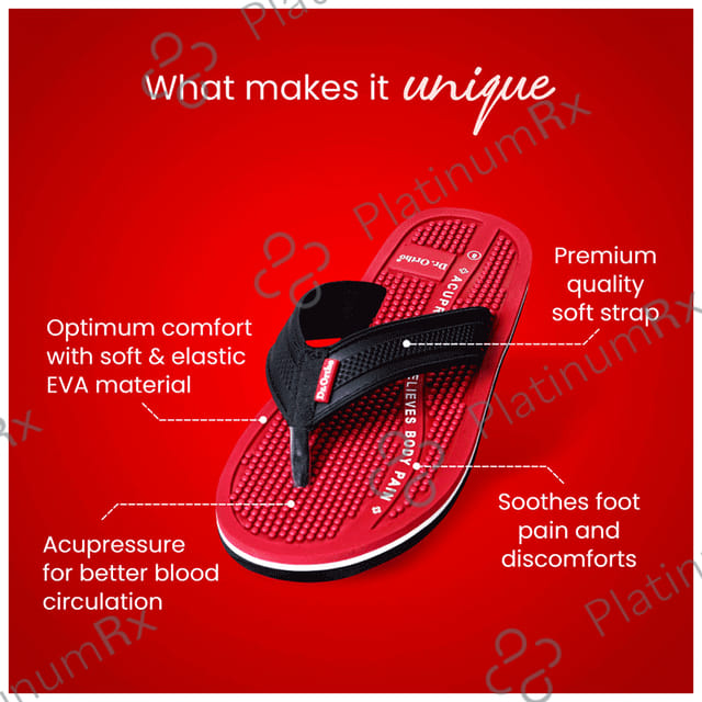 Dr Ortho Pain-Free Acupressure Slipper Black & Red 10