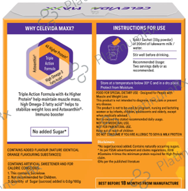 Dr Reddy's Celevida Maxx Sachet for Muscles & Weight Loss - Flavour Orange