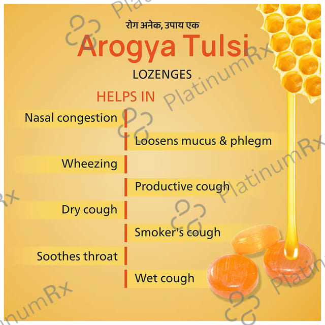 Arogya Tulsi Lozenges (6 Each) Honey Lemon 10 strips