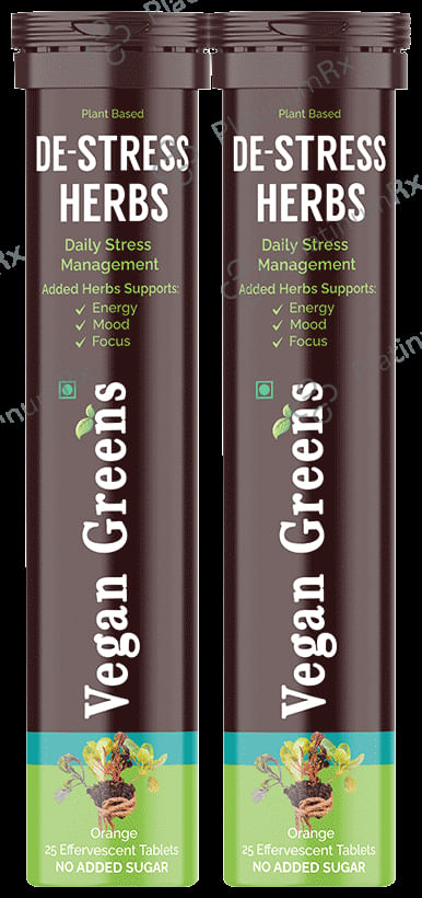Vegan Greens De-Stress Herbs Effervescent Tablets (25 Each) Orange 1 Bottle