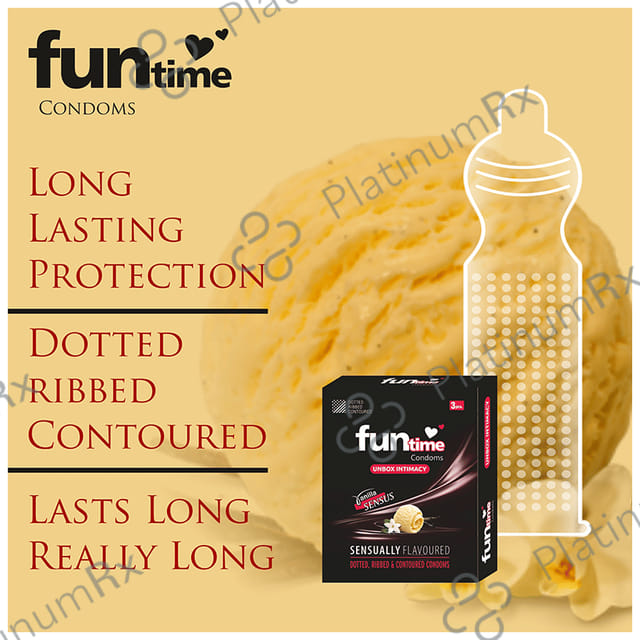 Funtime Dotted Ribbed & Contoured Vanilla Sensus Flavour Condom 3s