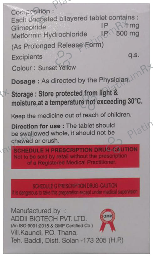 Gliplite M 1mg/500mg Tablet PR