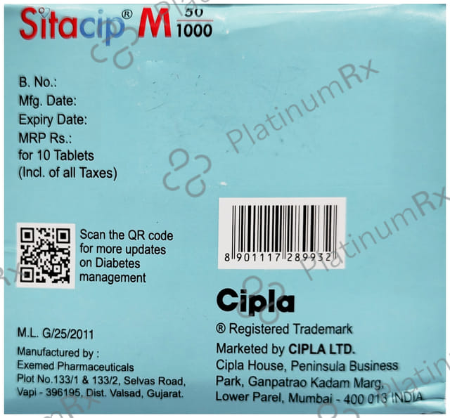 Sitacip M 50/1000mg Tablet PR 10s