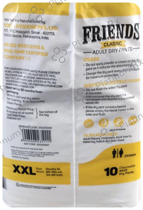 Friends Classic Anti Bacterial & Anti Rash Adult Unisex Dry Pants Size XXL 10s