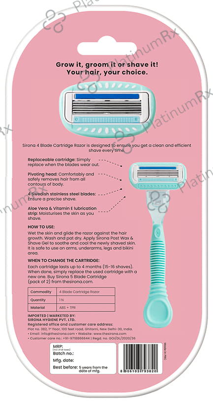 Sirona 4 Blade Cartridge Razor