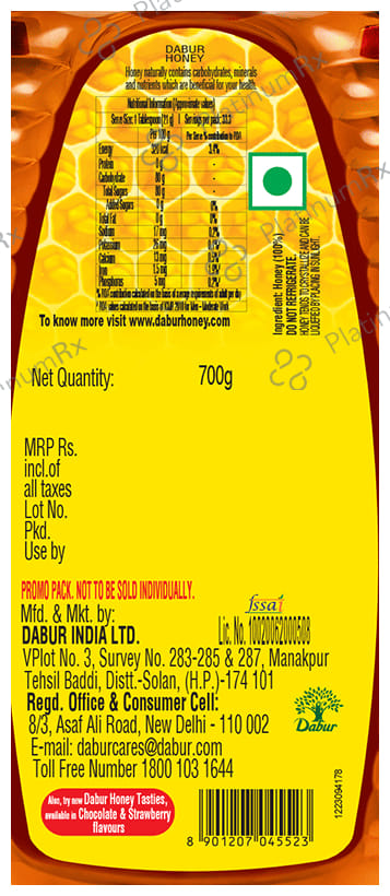 Dabur Honey 100% Pure Honey Brand With No Sugar Adulteration Squeezy Pack 700gm