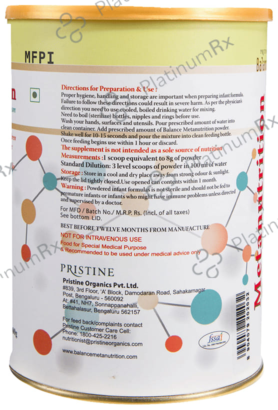 Pristine Balance Metanutrition MFPI Powder (Upto 3 Years) Vanilla