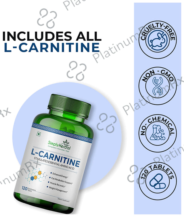 Simply Herbal L-Carnitine 500mg - Amino Acid for Endurance, Weight Management & Muscle Function - Tablet