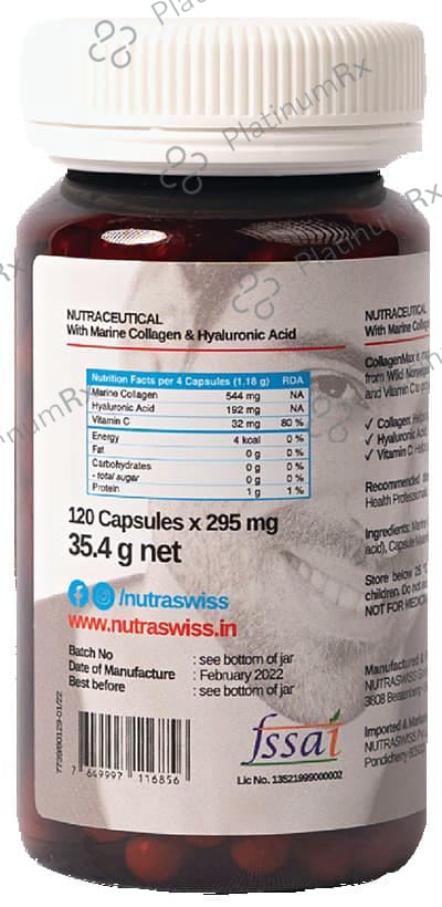 Nutraswiss CollagenMax with Hyaluronic Acid & Vitamin C for Hair, Skin, Nails & Joints - Capsule