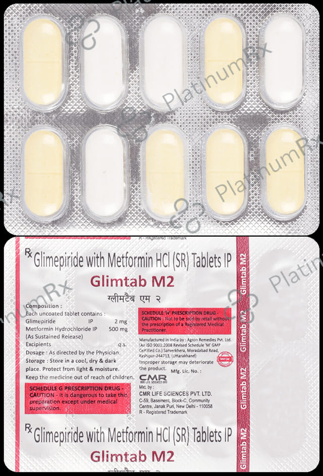 Glimtab-M 2mg/500mg Tablet SR 10s