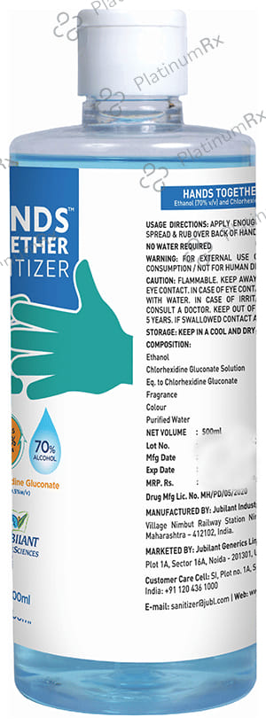 Hands Together Sanitizer with 70% Alcohol & Chlorhexidine Gluconate 500 Sanitizer