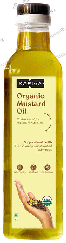 Kapiva Cold Pressed & Natural Organic Mustard Oil - Ideal Oil for Healthy Cooking - Supports Heart Health