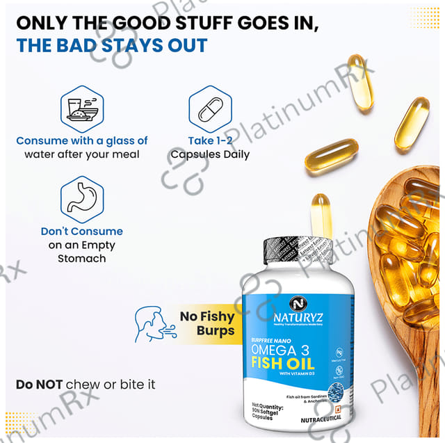 Naturyz Burpfree Nano Omega 3 Fish Oil with Vitamin D3 Softgel Capsule 90 capsules