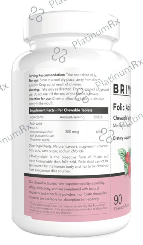 Briyo Folic Acid as Folate Chewable Tablet Natural Raspberry