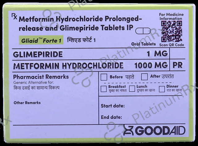 Gliaid 1/1000mg Forte Tablet PR 10s