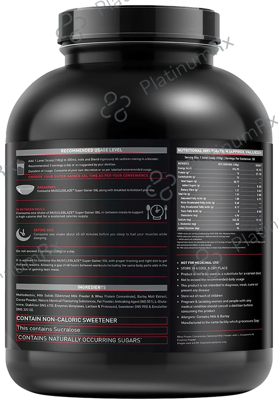 MuscleBlaze Super Gainer XXL for Muscle Growth - No Added Sugar - Cookies & Cream 3 kg