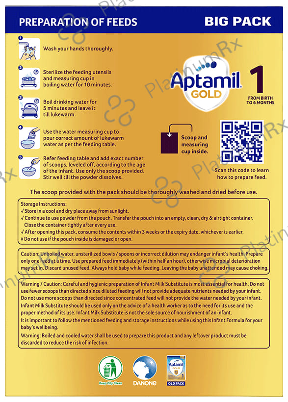 Aptamil Gold Stage 1 from Birth to 6 Months Infant Formula with Prebiotic Powder 1.2kg