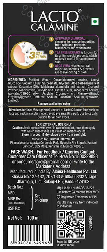 Lacto Calamine Activated Charcoal Face Wash