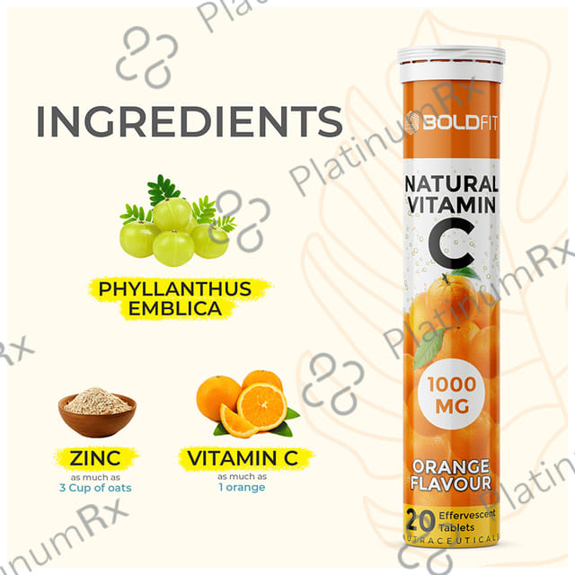 Boldfit Natural Vitamin C 1000mg Effervescent Tablet (20 Each) Orange 1 Bottle