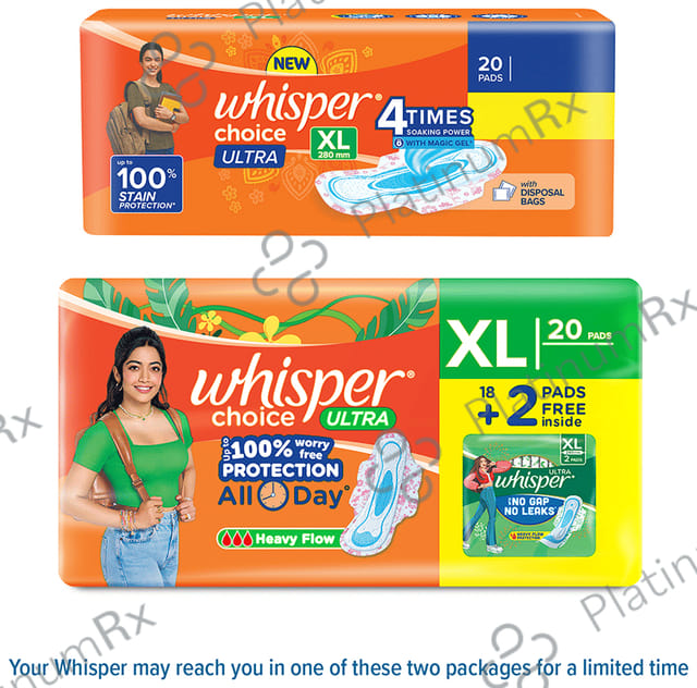 Whisper Choice Ultra Sanitary Pads XL 20 pads