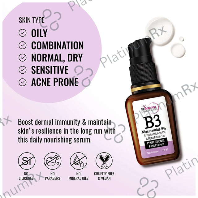 St.Botanica B3 Niacinamide 5%, E, Hyaluronic Acid 1% & Alpha Arbutin 1% Professional Facial Serum