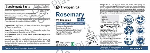 Trexgenics Rosemary Extract 500mg Veg. Capsules