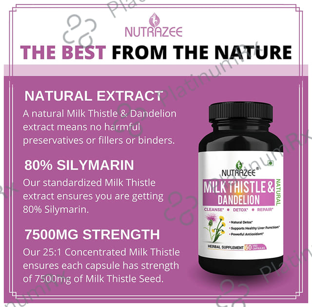 Nutrazee Natural Milk Thistle & Dandelion Veg Capsule for Liver Detox