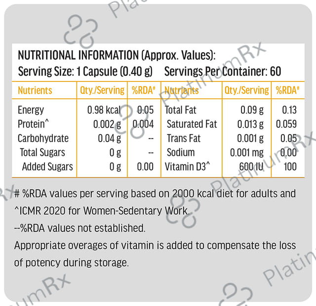 Healthkart HK Vitals Vitamin D3 Cholecalciferol 600IU Capsule 60s