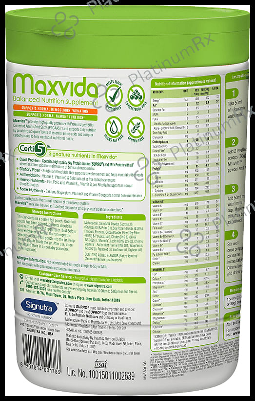 Maxvida Supplement Flavour Chocolate Powder 400gm