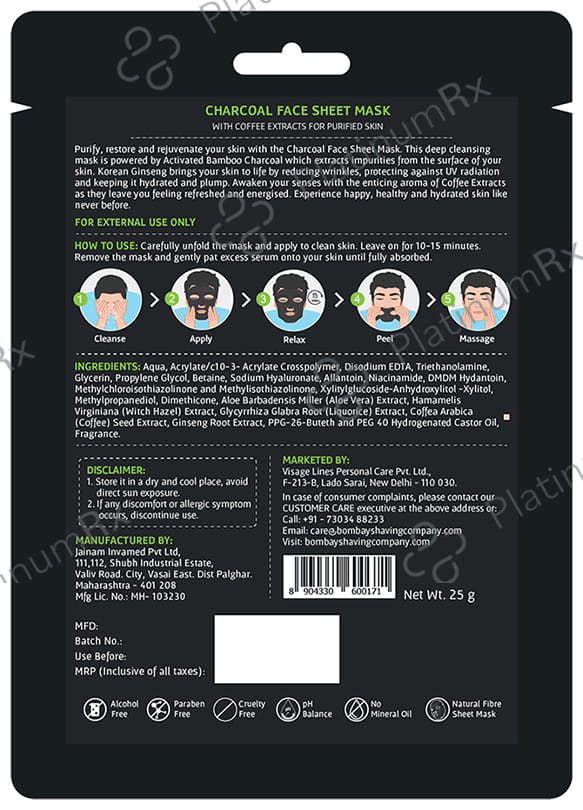 Bombay Shaving Company Charcoal Face Sheet Mask